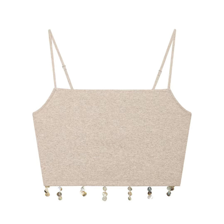 Dame Crop-top med glitrende pailletter og smalle stropper Skovae