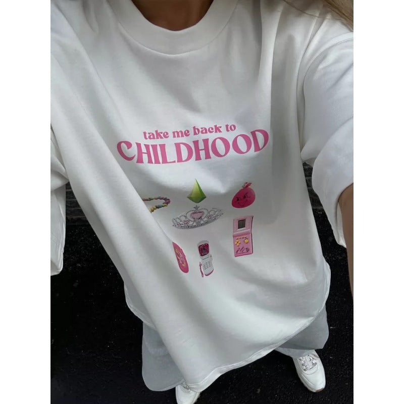 Dame T-shirt med nostalgisk barndomsmindespres Stilla