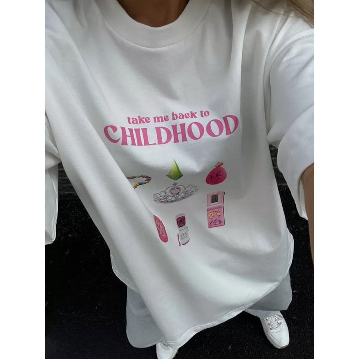 Dame T-shirt med nostalgisk barndomsmindespres Stilla