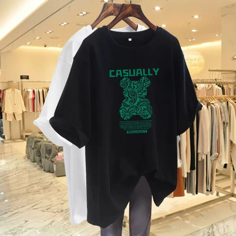 Dame T-shirt med kreativ grafisk tryk og afslappet oversized snit Stilla