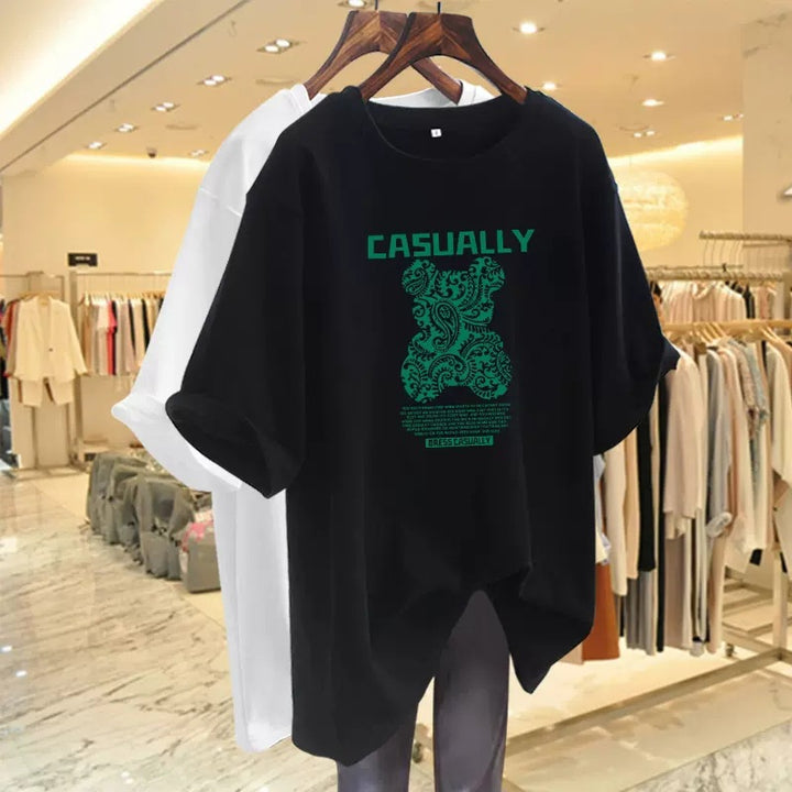 Dame T-shirt med kreativ grafisk tryk og afslappet oversized snit Stilla