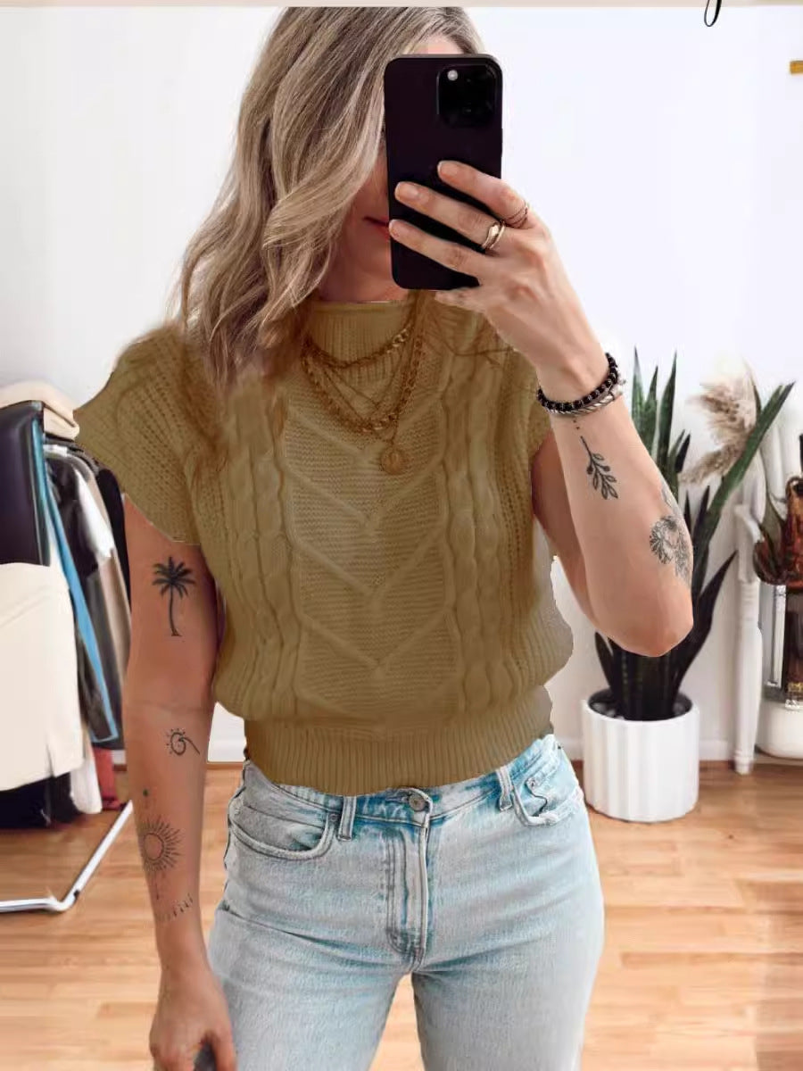 Dame strikpullover med elegant rhombusstruktur og kort skæring Stilla