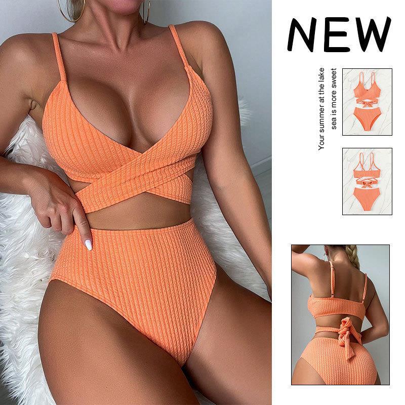 Dame High-Waist Bikini-Sæt med krydset top Skovae