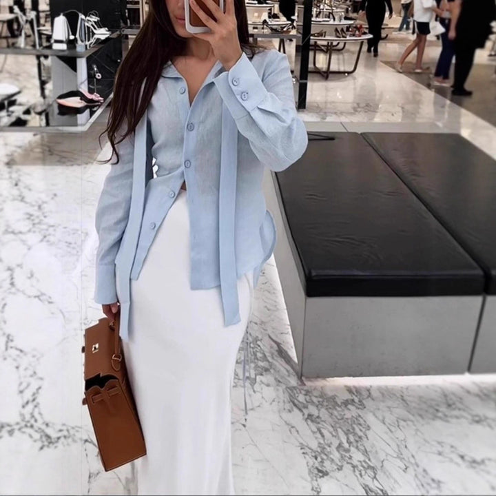 Damer Elegant Bluse Top med Chic Bælte Stilla