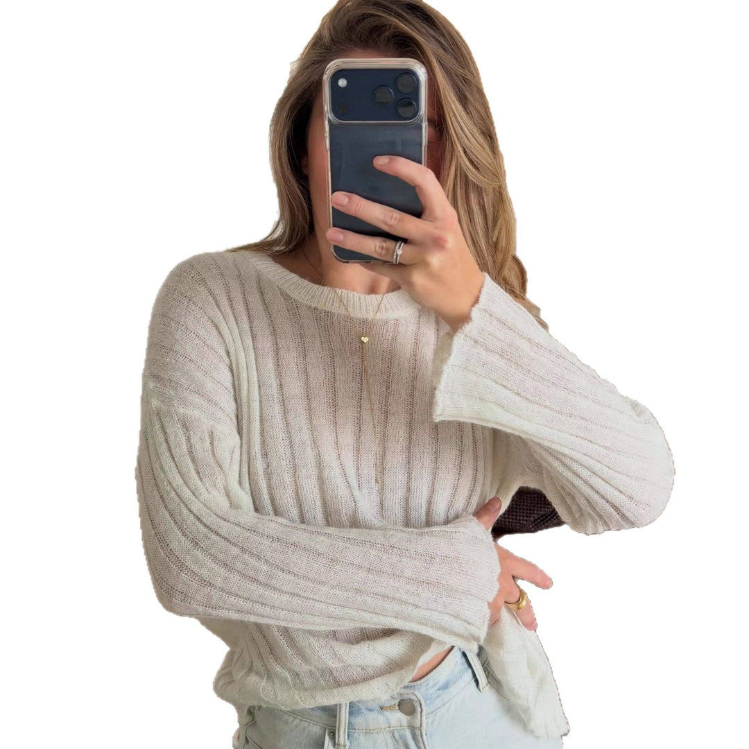 Kvindernes afslappede sweater med ribbet tekstur og frynset ærmer Stilla