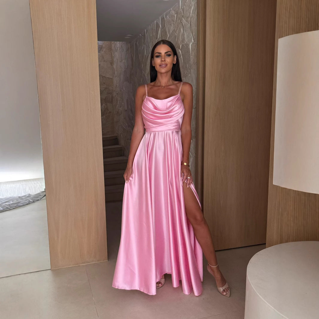 Dame balkjole med elegant asymmetrisk halslinje og flydende skørt Stilla