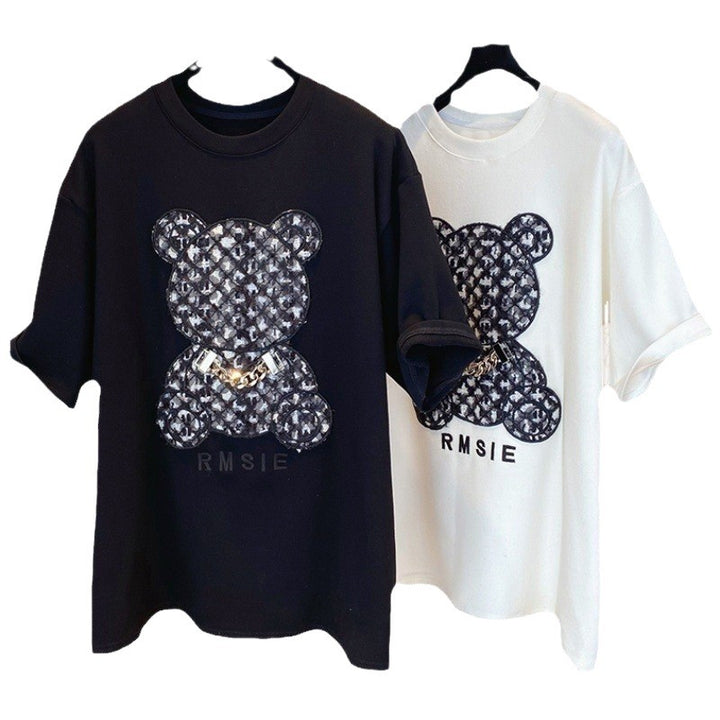 Dame T-shirt med kreativ bjørnemotiv og afslappet snit Stilla