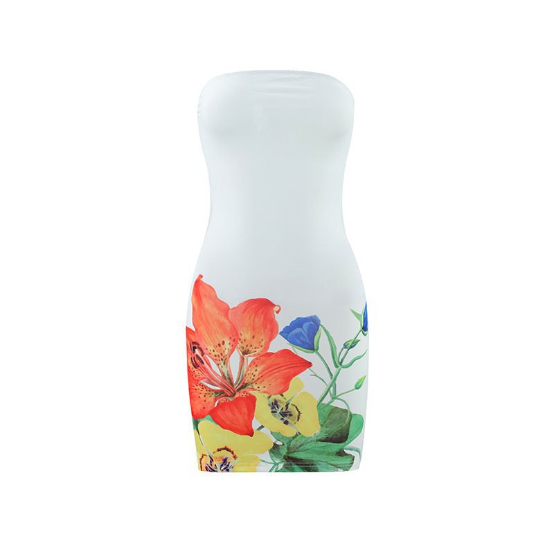 Dame ærmeløs Maxikjole med blomstertryk og elastisk bånd Stilla
