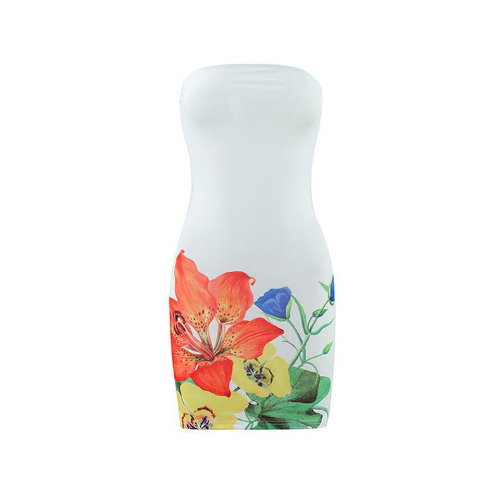 Dame ærmeløs Maxikjole med blomstertryk og elastisk bånd Stilla