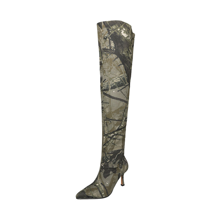 Femme Over-the-Knee Camouflage Stiletto Støvler Stilla