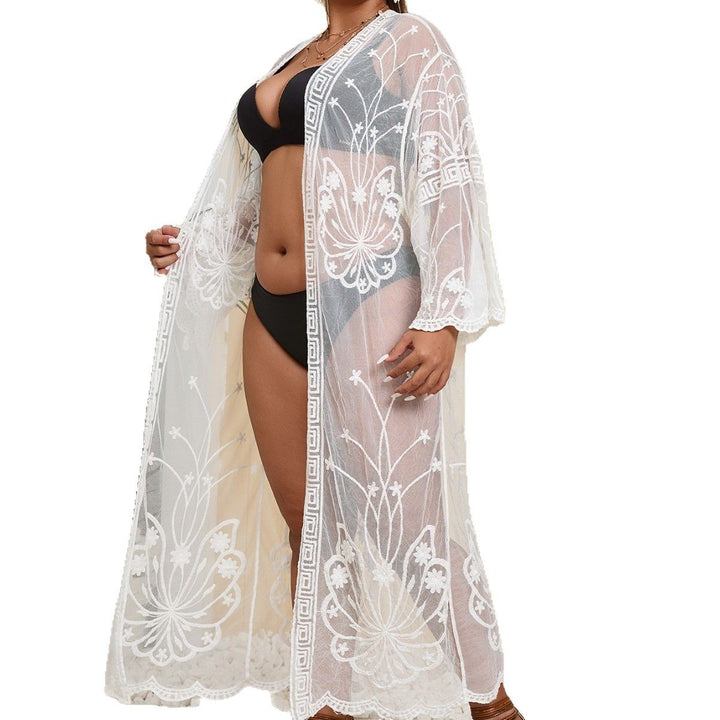 Dame gennemsigtig strandkimono med blomstret hæklemønster Stilla