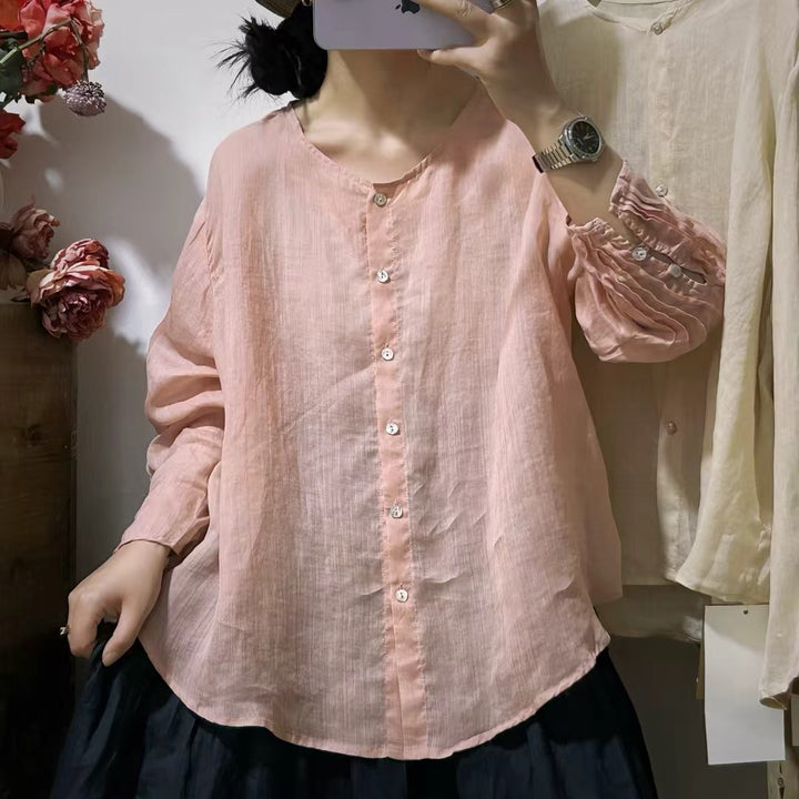 Dame Relaxed Fit Button-Up Bluse med foldede ærmer Stilla