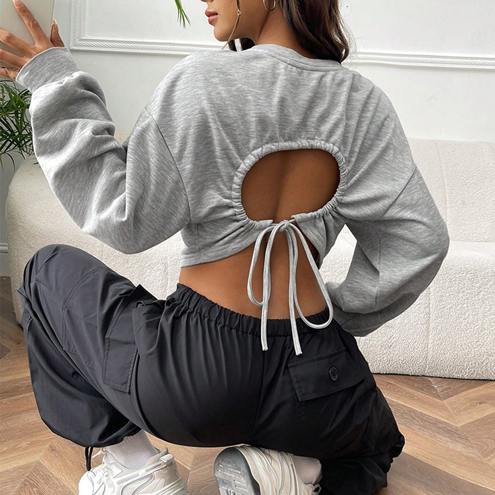Kvinders casual crop sweatshirt med brede ærmer og rund hals Stilla