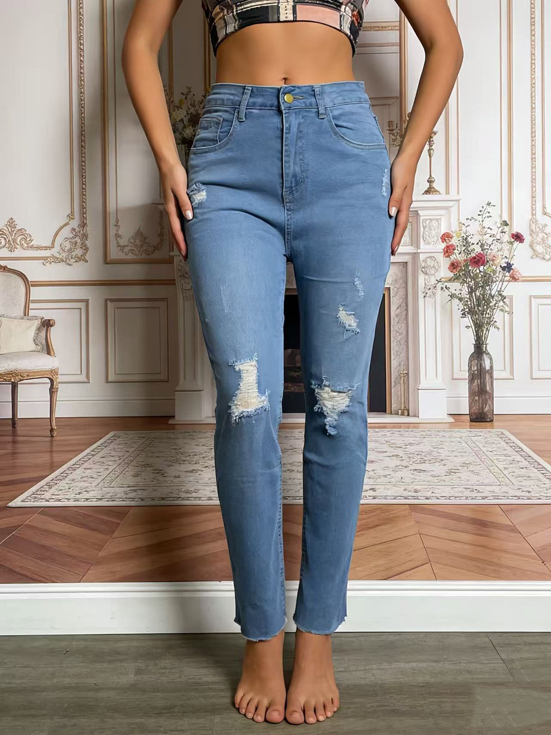 Dame afslappede skinny jeans i moderne destroyed look Skovae