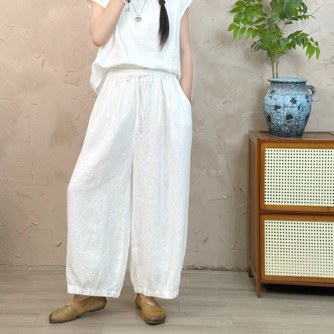 Dame Casual Højtaljede Linned-Culottes med elastiske Ankelslutninger Stilla