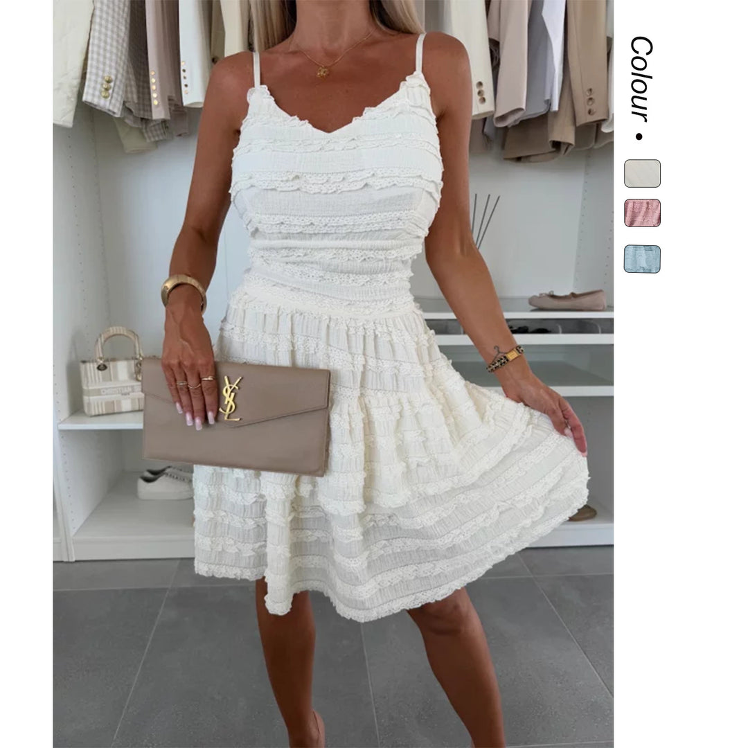 Ladies Summer A-Line Dress with Ruffles and Fine Texture Design