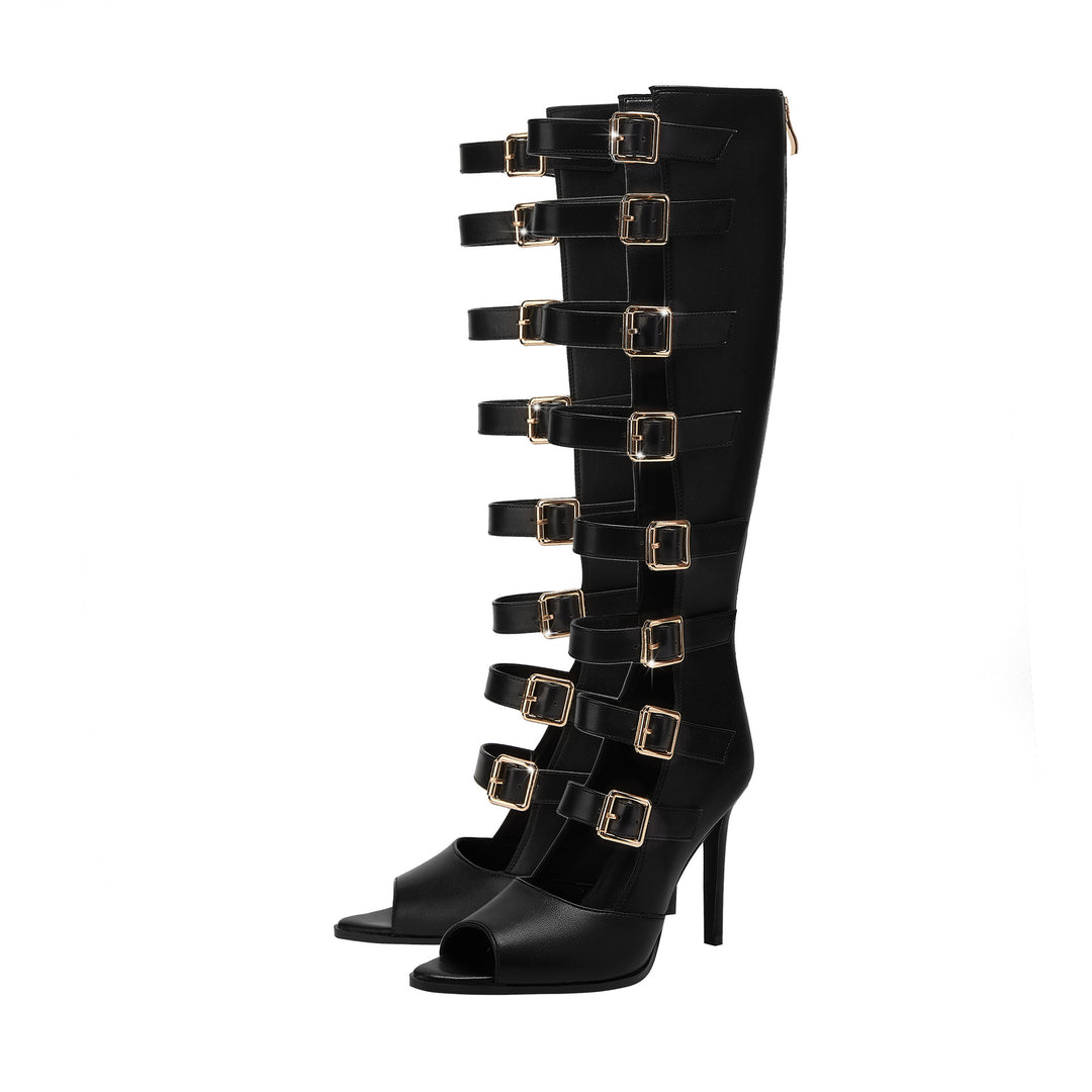 Dame High-Stiletto Open-Toe Strappy Støvler med iøjnefaldende spænde-design Stilla
