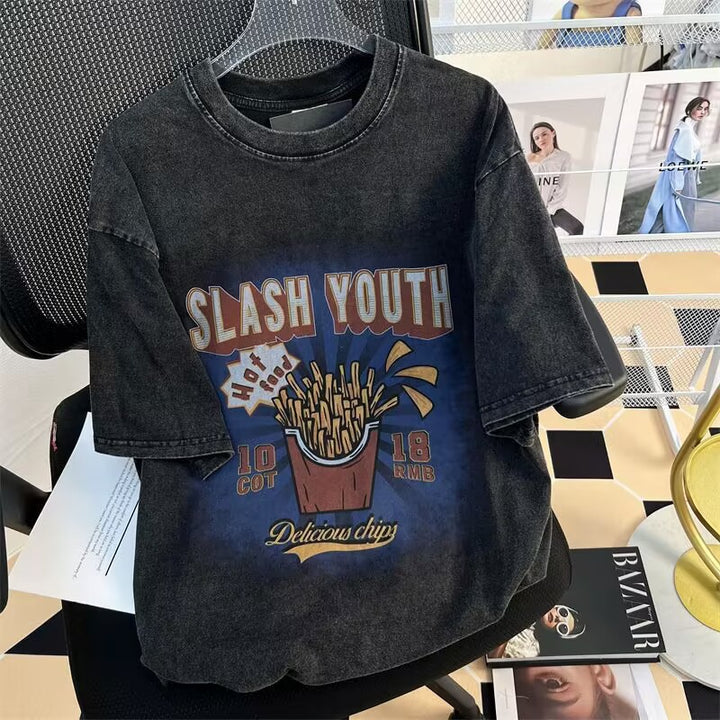 Dame afslappet T-shirt med nostalgi Fastfood-print og oversize skæring Stilla