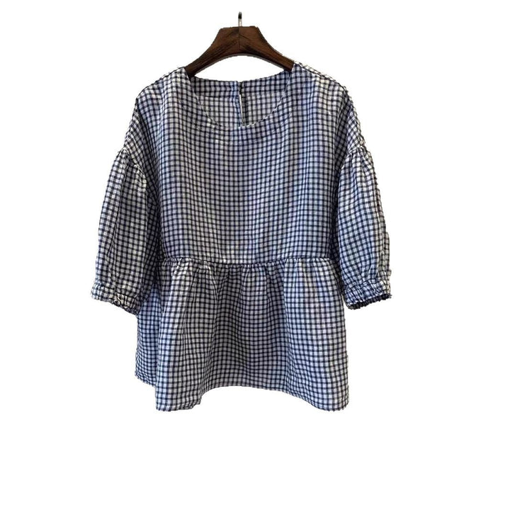 Dame Gingham Puffærme Bluse Stilla