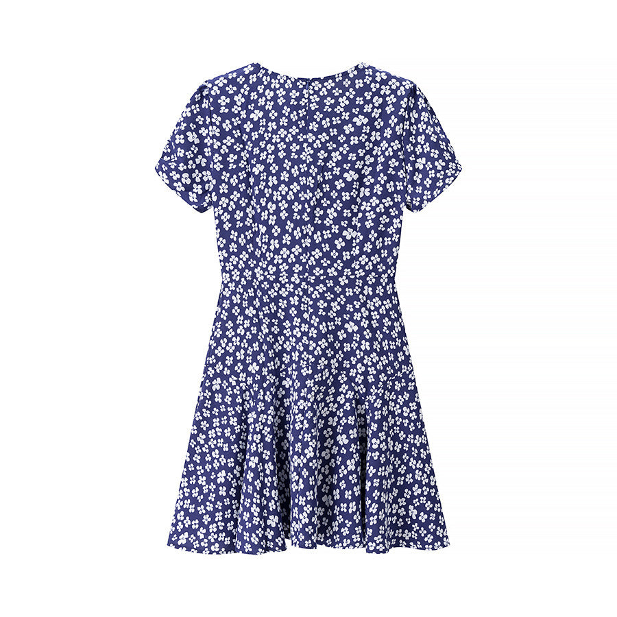 Dame Floral Print A-linje Mini Kjole med korte ærmer Stilla