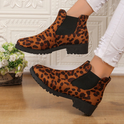 Dame Chelsea Støvler i trendy Leopardmønster med elastiske sideindlæg og skridsikker sål Stilla