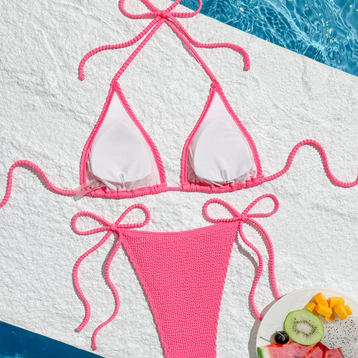 Dame Triangel-Bikini med struktureret tekstur og sidelinske bindebånd Stilla