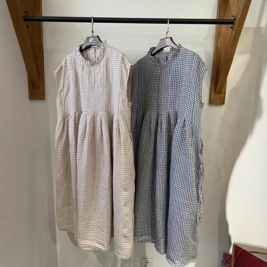 Femme Gingham Check Midi Kjole med Flæsekant Stilla