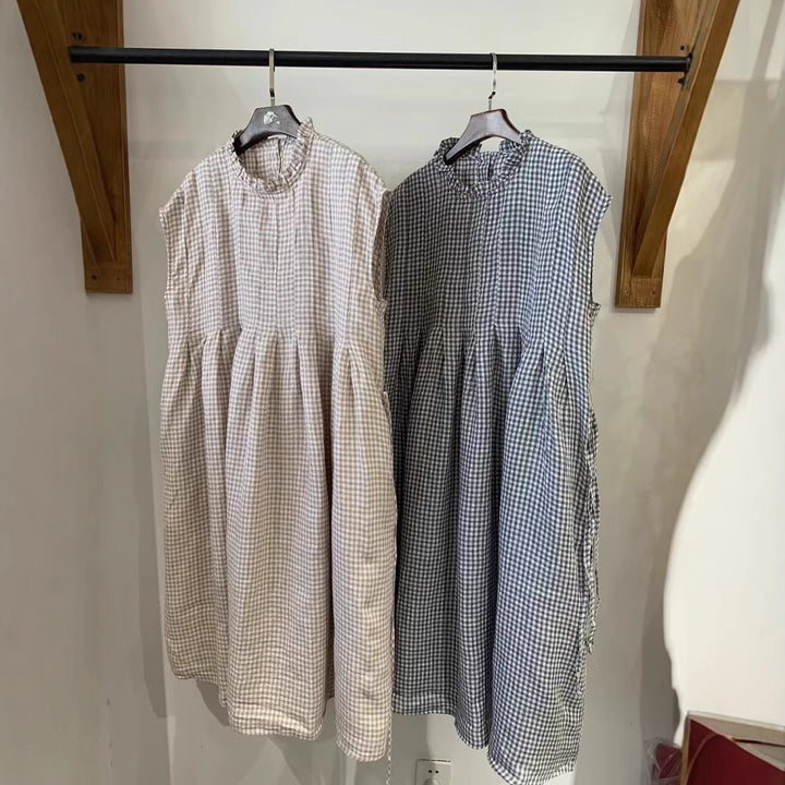 Femme Gingham Check Midi Kjole med Flæsekant Stilla