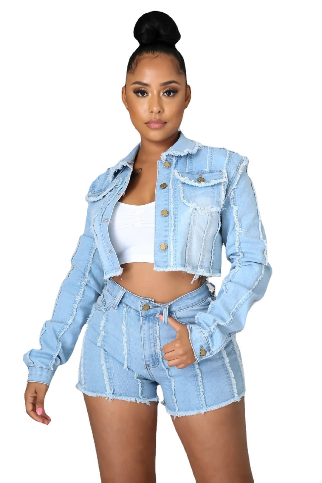 Dame Lækre Ripped Denim-Shorts med høj talje og frynset afslutning Stilla