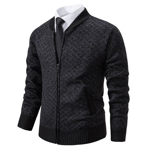 Herrer struktureret diamant-strik zip-up cardigan Stilla