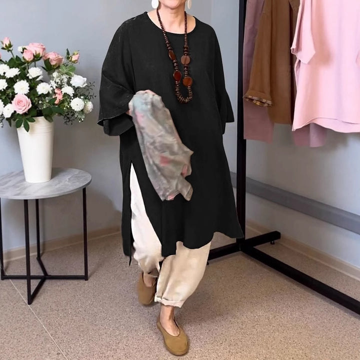 Dame afslappet langærmet tunika med sidelids og moderne snit Stilla