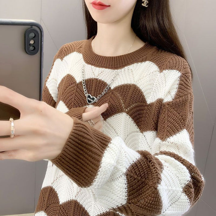 Kvinders Chunky Strik Sweater med Bølge Mønster Stilla