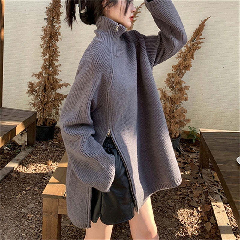Kvinderne Oversized Turtleneck Sweater med Sideskilt og Ribbet Design Stilla