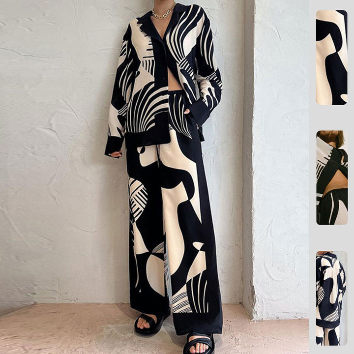 Kvinders fashionable stofensemble med grafisk mønster Stilla