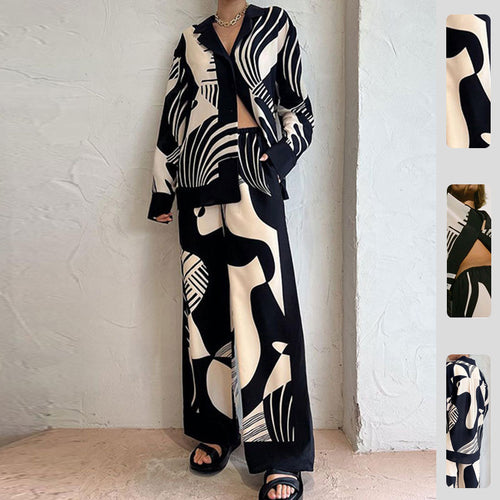 Kvinders fashionable stofensemble med grafisk mønster Stilla