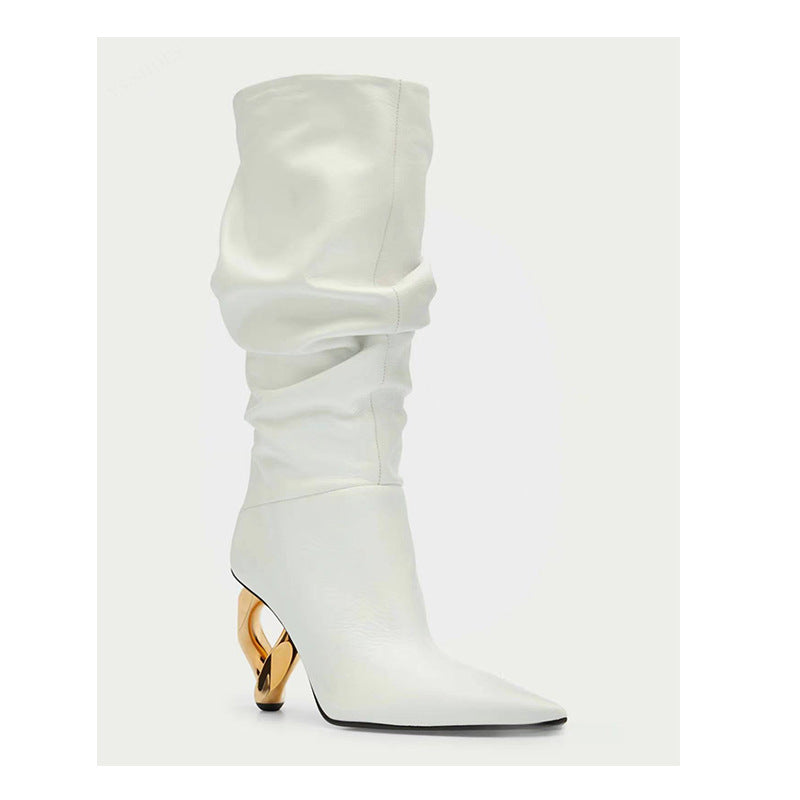 Femme Over-knæ Slouchy Stiletto-støvler med unikt hældesign Stilla