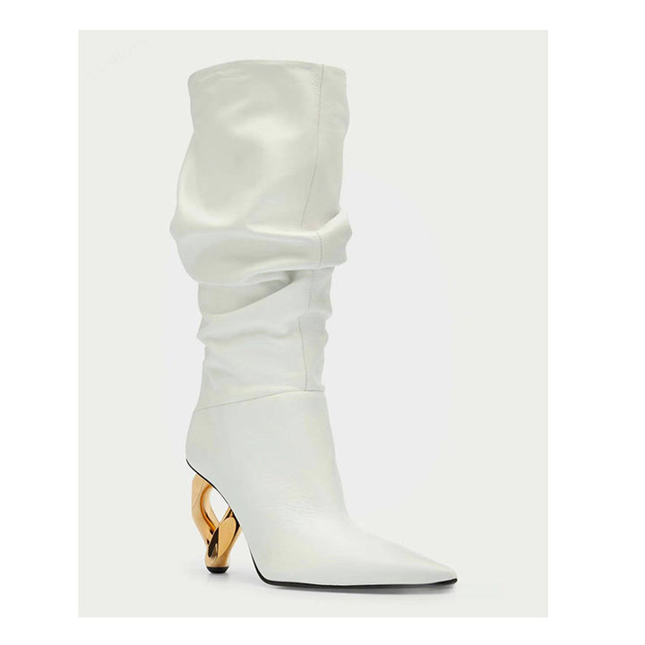 Femme Over-knæ Slouchy Stiletto-støvler med unikt hældesign Stilla