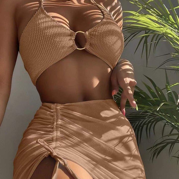 Dame bikini sæt med draperinger og ringdetalje Stilla