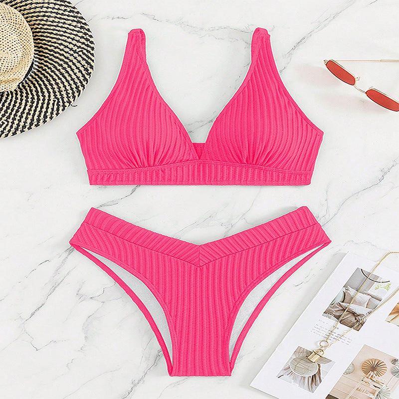 Dame Rib-Høj Talje-Bikini-Sæt Stilla 1750922538