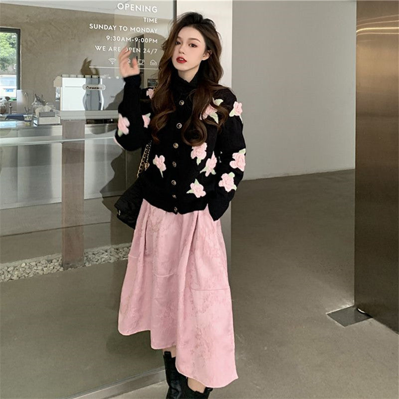 Femme Floral Applikation Strikcardigan Stilla