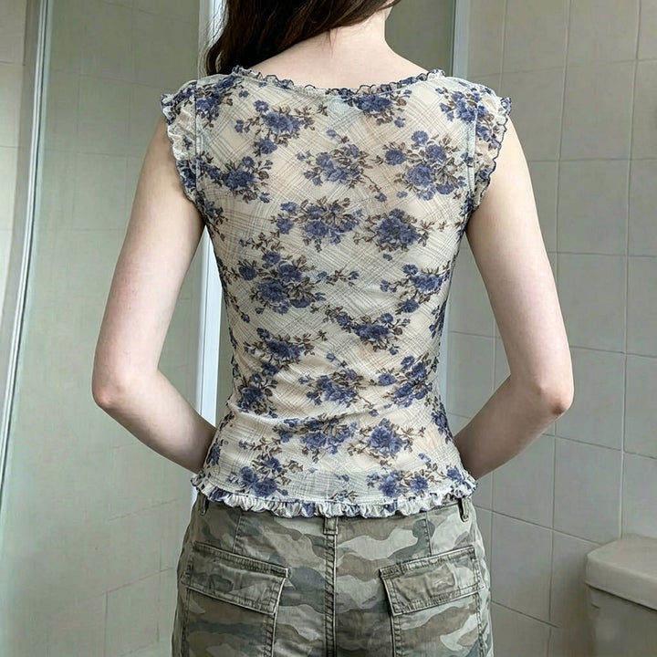 Damen Blusentop mit Rüschendetails und floralem Muster Skovae