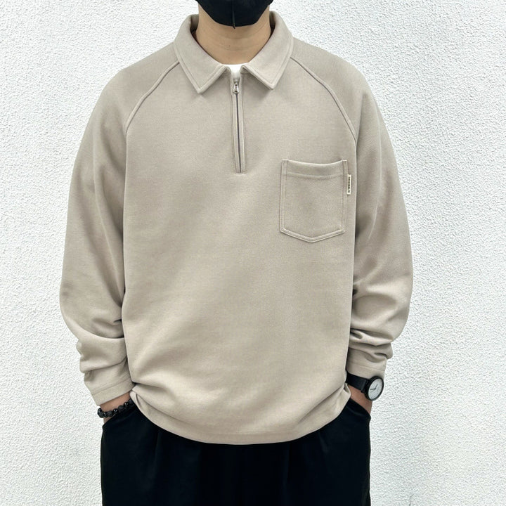 Herren bomuldsblandings kvart-zip pullover sweatshirt med brystlomme Stilla