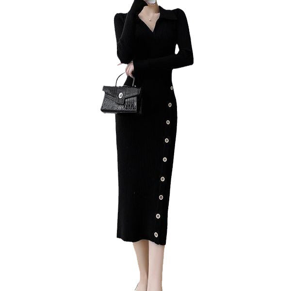 Dame Midi Wrap Kjole med elegant knapdetaljer Stilla