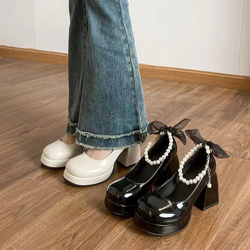 Dame Glamourøse High Heels med perlepynt og elegant blokhæl Stilla