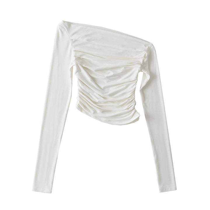 Dame asymmetrisk, ruched overdel med langærmet og elegant design Stilla