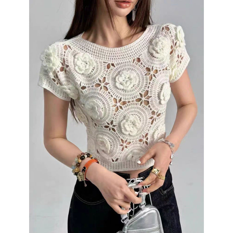 Dame Stor Hæklet Crop-Top med Blomstermotiv Stilla