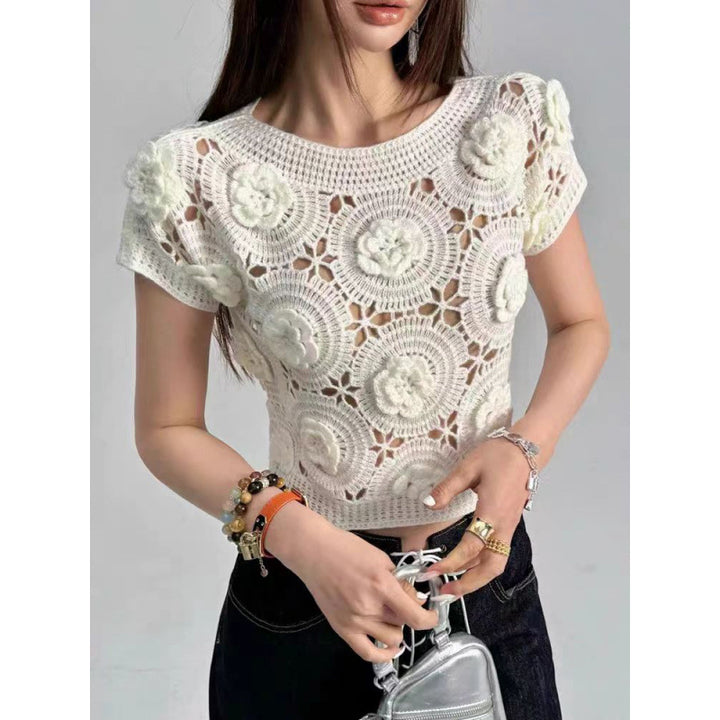 Dame Stor Hæklet Crop-Top med Blomstermotiv Stilla