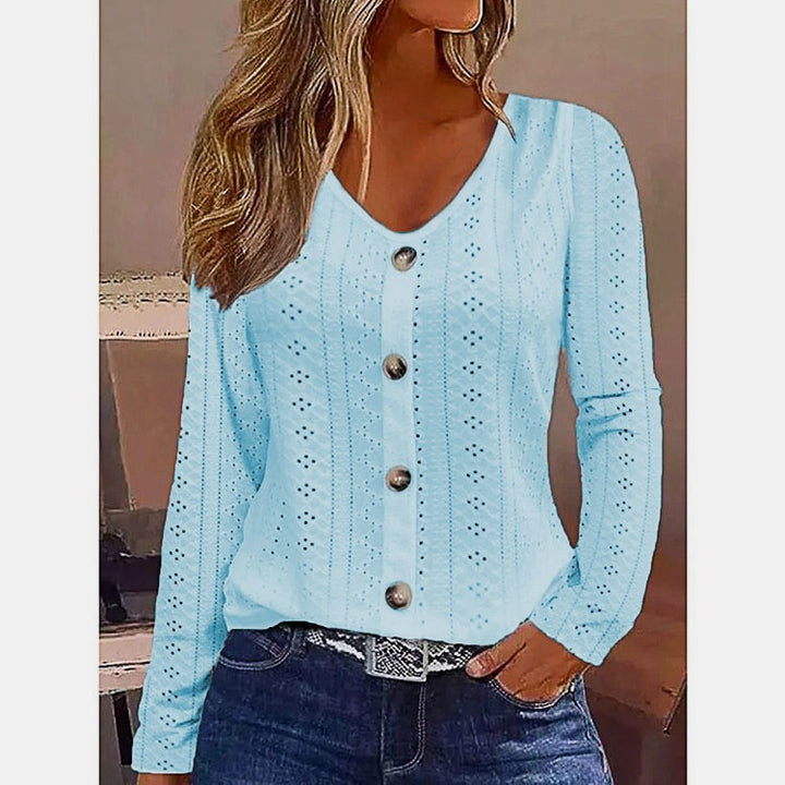 Dame elegant langærmet bluse med knapdetaljer Stilla