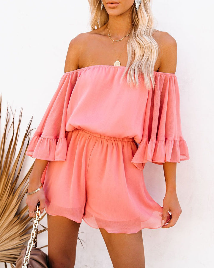 Dame Off-Shoulder Playsuit med Volanter og elastisk Taljeindlæg Stilla