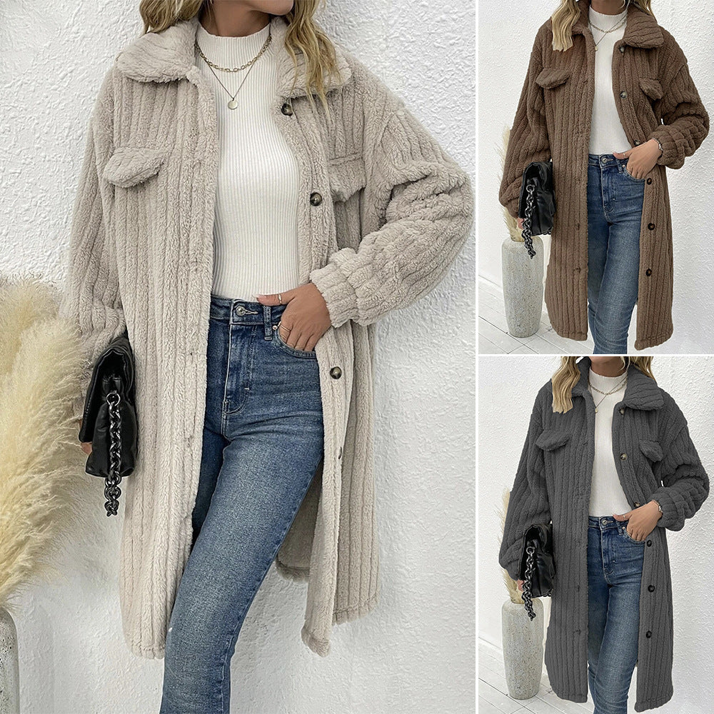 Dame afslappet oversized uldfrakke med struktureret design Stilla